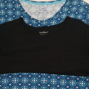 Set Of Two, 100% Cotton Sz:XL Women's Black and Blue Pattern Short Sleeve Tees